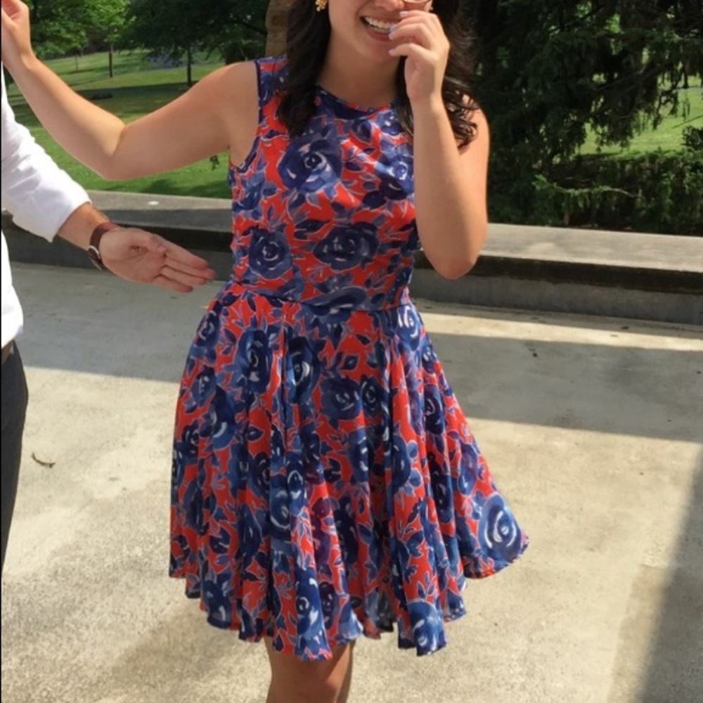 Maison Jules red and blue fit and flare dress